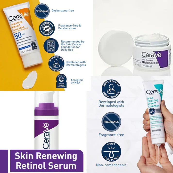 Complete Skincare Kit – Cleanser, Retinol Serum, Night Cream & SPF 50 Sunscreen